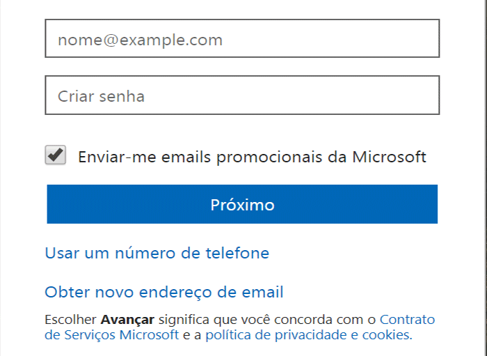 Cadastrar Microsoft
