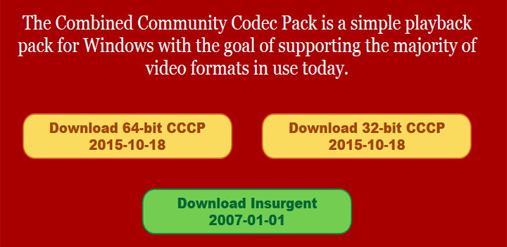 Pacote de Codecs de Vídeo CCCP